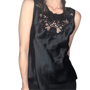 American Vintage 90's Satin Lace Blouse Top Sz S Black Whimsigoth Victorian